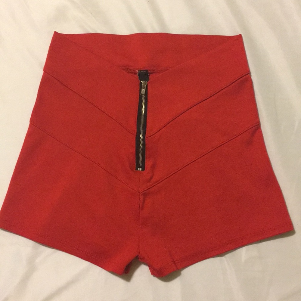 Red high waisted shorts
